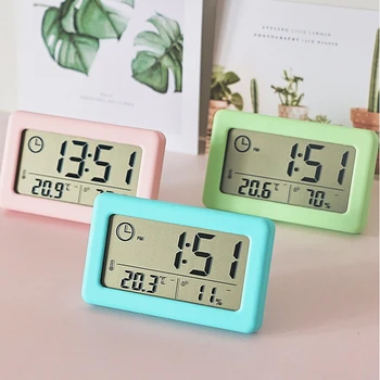 Настенные цифровые часы с дисплеем температуры влажности и времени, мини-настенные часы для спальни, гостиной, термометр-гигрометр - Изображение 1  