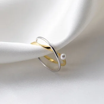 SRCOI Модные Полые Скрещенные Жемчужные кольца для женщин Темперамент Индивидуальность Регулируемые Открывающиеся кольца Корейская бижутерия - Изображение 1  