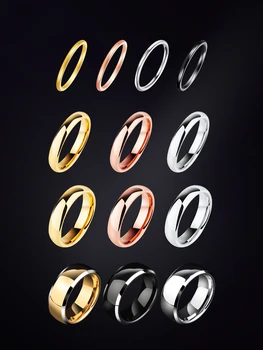 2 мм / 4 мм / 6 мм / 8 мм Классические Вольфрамовые кольца для свадьбы Мужчина Женщина Куполообразная лента из золота и розового золота и серебра Отполированный Размер 4-14 - Изображение 1  