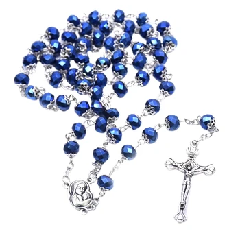 Католическое ожерелье из четок, хрустальные бусины, подвеска с распятием, Модные религиозные украшения для женщин, подарок на Крещение - Изображение 1  