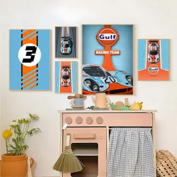 Плакат с гоночным автомобилем Gulf и принты Абстрактная настенная живопись на холсте, современные картины в скандинавском стиле для домашнего декора гостиной. - Изображение 1  