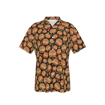 Мужская гавайская рубашка с забавным принтом Гамбургеры, Крутой Пляжный короткий рукав, Летние повседневные топы на пуговицах в стиле пэчворк, 3D Рубашки - Изображение 1  