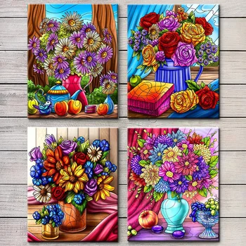 5D Алмазная живопись своими руками, Новая ваза для цветов, набор для вышивания крестиком, полная дрель, вышивка, мозаичное художественное изображение, стразы, подарок для домашнего декора - Изображение 1  