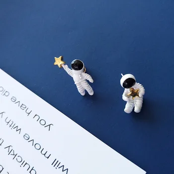 Серьги-гвоздики в виде звезды астронавтов из серебра 925 пробы для женщин, модные новые украшения для пирсинга для девочек, подарочная вечеринка eh2190 - Изображение 1  