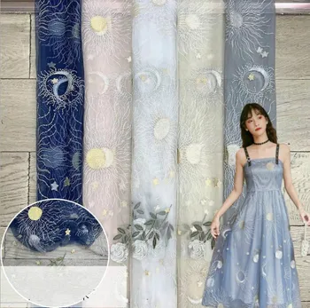 2020 свежее женское свадебное платье из сетчатой ткани с вышивкой, модная кружевная ткань со звездами и луной - Изображение 1  