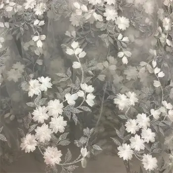 1 ярд серебряной нити, вышивка из белых цветочных листьев, ротанга, декоративные ткани, аксессуары, кружева, дизайнерские ткани для пэчворка - Изображение 1  