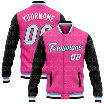 Изготовленная на заказ розовая бейсбольная куртка с 3D-принтом Miami, куртка-бомбер с полной застежкой университетской формы Letterman - Изображение 1  