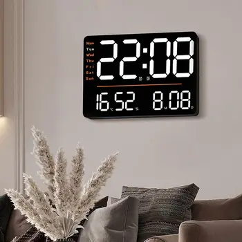 Светодиодные цифровые настенные часы с регулируемой яркостью 12/24 часа, дисплей температуры и влажности, Настольный будильник, Современное украшение для дома - Изображение 1  