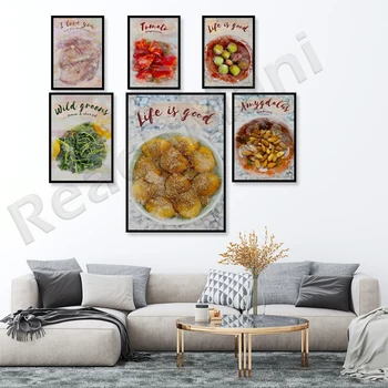 Кухонный плакат, свежие овощи, сыр на гриле, помидор, инжир, пончик с медом, миндальное растение, подарок гурману, красивая роспись на стене, - Изображение 1  