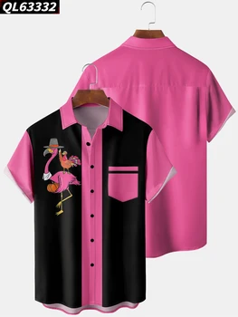 Новые мужские рубашки Летняя мода полосатый кот Фламинго пивной узор Плюс размер высококачественная гавайская рубашка мужские уличные топы - Изображение 1  