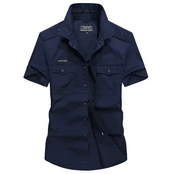 Новые мужские летние рубашки с короткими рукавами, много карманов, рубашки в стиле милитари, высококачественные мужские хлопчатобумажные повседневные рубашки на открытом воздухе, Размер 3X - Изображение 1  