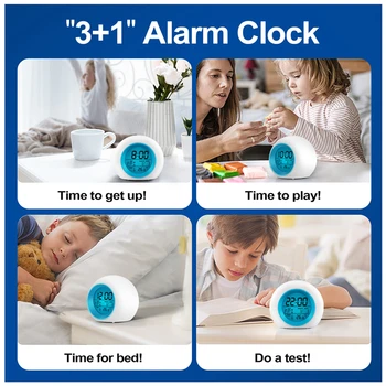 Детский будильник -цифровые часы с подсветкой для пробуждения с 7 сменами цветов, управлением нажатием и функцией повтора для спален - Изображение 1  