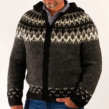 Мужской свитер-кардиган 2023, осенне-зимний новый повседневный свитер большого размера на молнии с принтом, тонкий, - Изображение 1  