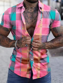 Мужская рубашка, Летняя Одежда, Мужская Рубашка С Коротким рукавом В Полоску, Рубашки С 3D Принтом, Уличные Топы, Уличная Одежда, Свободная Повседневная Гавайская рубашка - Изображение 1  