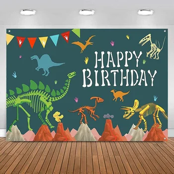 Мультяшный динозавр, фон с Днем Рождения, баннер для фотосъемки, баннер для тематической вечеринки в честь детского душа для мальчиков - Изображение 1  
