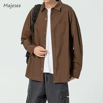 Однотонные рубашки для мужчин, осенняя уличная одежда для подростков с красивым темпераментом, стильная одежда для отдыха в корейском стиле с длинным рукавом - Изображение 1  