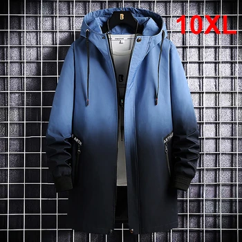 Длинная куртка-карго, мужские куртки размера плюс 10XL, весенне-осеннее пальто с капюшоном, мужская черная куртка-карго, длинный стиль - Изображение 1  