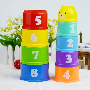 9 шт., игрушки-стаканчики, детские пластиковые стаканчики с буквами и цифрами, красочные развивающие кружки для купания детей - Изображение 1  