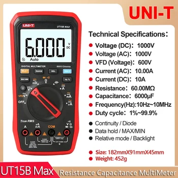 Профессиональный Цифровой мультиметр UNI T Тестер UT15B MAX 1000V AC DC Измеритель напряжения Конденсаторный тестер True RMS Электрический мультиметр - Изображение 1  