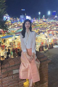 2024 таиланд, платье для народных танцев, женская элегантная традиционная одежда в этническом стиле, женская одежда для путешествий, комплект одежды для фотосъемки. - Изображение 1  