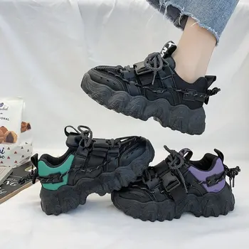 y98 Модные массивные кроссовки с пряжкой, женские кроссовки на платформе с дышащей сеткой на толстой подошве, женская повседневная обувь для бега на шнуровке - Изображение 1  