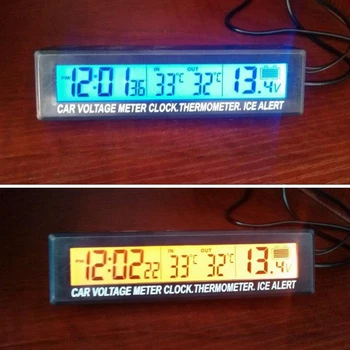 Автомобильные Цифровые ЖК-электронные ЖК-часы 3 в 1, термометр, вольтметр, датчик температуры, измеритель напряжения, монитор для автомобильной промышленности - Изображение 1  