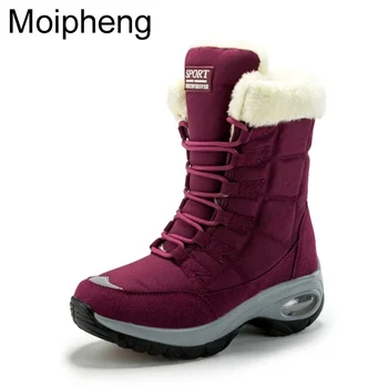 Удобные женские ботинки Moipheng, Зимние Сохраняющие тепло Качественные Зимние ботинки до середины икры, Женские Водонепроницаемые Ботильоны на шнуровке, Chaussures Femme - Изображение 1  