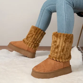 Зимние ботинки, женские бархатные утепленные зимние ботинки 2024 года, новая модная теплая хлопчатобумажная обувь без застежки с короткими рукавами, зимние ботинки - Изображение 1  