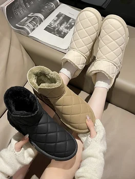 Женские ботинки на плоской подошве, Австралийская зимняя обувь, сапоги с круглым носком, женские зимние ботинки с низкой щиколоткой, 2023, женские слипоны с резиновой подкладкой, кожаные - Изображение 1  