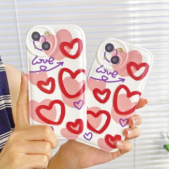 Чехол для телефона с Граффити Love Heart Мягкая Защитная Крышка Объектива Симпатичного Розового Цвета Для iPhone 15 14 13 12 11 Pro Max 6S 7 8 Plus XS Max X XR - Изображение 1  