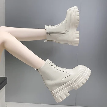 Рок-обувь женщина сапоги-женщин молния круглый носок зимняя обувь 2023 осень Лолита женские высокий каблук лодыжки основных Рим твердые Фабр - Изображение 1  