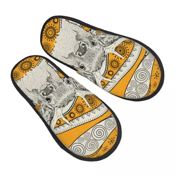 Зимние женские Мужские нескользящие тапочки на плоской подошве, мягкая теплая обувь с рисунком Африканского оленя в помещении - Изображение 1  