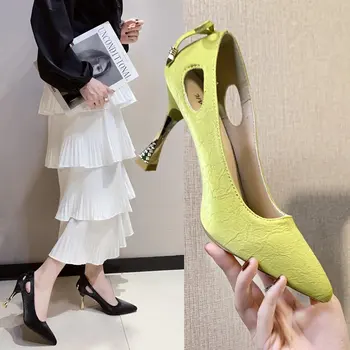 Осенью 2023 года Новая сексуальная женская обувь с галстуком-бабочкой с острым носком на тонком каблуке, одиночная обувь на высоком каблуке - Изображение 1  