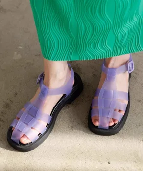 Женская обувь Baotou с пряжкой на щиколотке, вязаные сандалии с вырезами, летние босоножки-кладиаторы 2024, zapatos mujer, японская желейная женская обувь - Изображение 1  