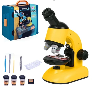 Комплект детского биологического микроскопа, лабораторный светодиодный 1200X, домашняя школьная научно-развивающая игрушка, Рождественские Подарки для детей - Изображение 1  