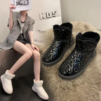 2023 Осень/зима, Новые Корейские женские утепленные Зимние ботинки, студенческие теплые ботинки с коротким рукавом - Изображение 1  