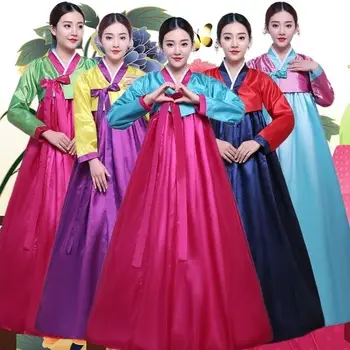 Ханбок для женщин, корейский традиционный костюм, традиционный для меньшинств, корейский костюм, платье с цветочным рисунком на Новый год, свадебная вечеринка - Изображение 1  