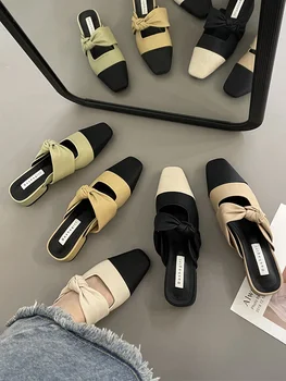 Женская обувь, тапочки, уличная обувь на толстом каблуке с квадратным носком, весна-лето и осень 2023, новая обувь Muller с узлами и сращиванием - Изображение 1  