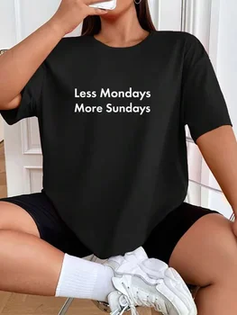 Плюс Размер Женская футболка Меньше понедельника Больше воскресенья Графические топы Повседневная Уличная одежда Модные футболки Забавная хлопчатобумажная одежда с коротким рукавом - Изображение 1  