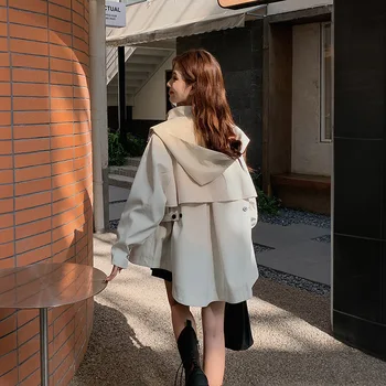 SuperAen Новый Осенний Плащ С Капюшоном 2023 Года, Ветровка, Корейская Модная Женская Куртка и Пальто - Изображение 1  