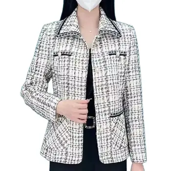 2024 Новая демисезонная короткая куртка с воротником-лацканом для женщин среднего возраста, модное верхнее пальто: Однобортный повседневный костюм, пальто - Изображение 1  