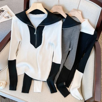 Черный Серый Белый Милый Корейский стиль Harajuku Весна Осень Зима Вязаный винтажный пуловер Модные женские свитера 2022 Женский - Изображение 1  
