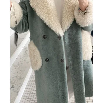 Европа Америка Женская одежда осень и зима из овечьей шерсти с длинным карманом на лацкане простое модное теплое пальто из искусственного меха длинное пальто - Изображение 1  