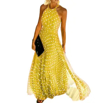 Банкетное платье на бретелях, женское свободное сексуальное летнее платье с широким подолом и открытой спиной, платье в горошек с принтом желтого цвета - Изображение 1  