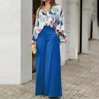 2024 Женская блузка с принтом в стиле INS и модные повседневные брюки Комплект из двух предметов Женская одежда больших размеров Женская весенняя одежда - Изображение 1  