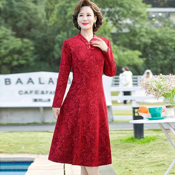 Женское летнее элегантное платье трапециевидной формы, женский Ретро жаккардовый халат, винтажная одежда для вечеринок cheongsamr высокого качества - Изображение 1  