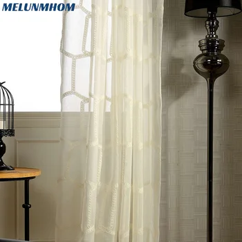 Melunmhom Тюлевые шторы с геометрической вышивкой в американском стиле для гостиной, ширма на кухне, ткань, Прозрачная пряжа, украшения для дома - Изображение 1  