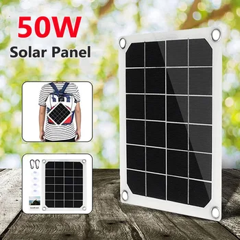 Солнечная панель мощностью 50 Вт, портативные солнечные батареи постоянного тока 5 В с двумя USB-батареями, блок питания для мобильного телефона, Велоспорт, кемпинг, пеший туризм, скалолазание, солнечная панель - Изображение 1  