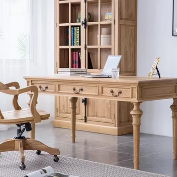 Офисный стол из трех предметов в деревенском стиле из дуба, оригинальный деревянный компьютер, простое письмо, чтение - Изображение 1  