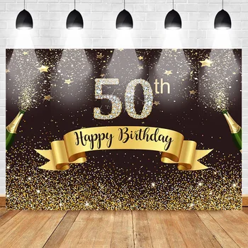 MOCSICKA Happy 50th Birthday Фон для Фотосъемки Украшение вечеринки Фон Празднования Шампанское Золотые Блестки Блестящая Звезда - Изображение 1  